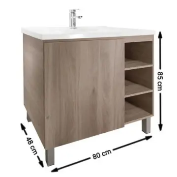 Tocador Mado Barcelona 81x45 Con Lavabo Y Espejo Greige Oak