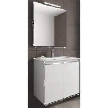 Tocador Esbaño Style 60 Con Lavabo Y Espejo Laca Blanca 91347