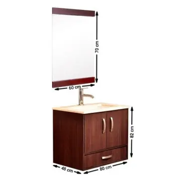 Tocador Con Cubierta de Mármol Lavabo Y Espejo Ditoma 60x40 Milan Roble Dakar