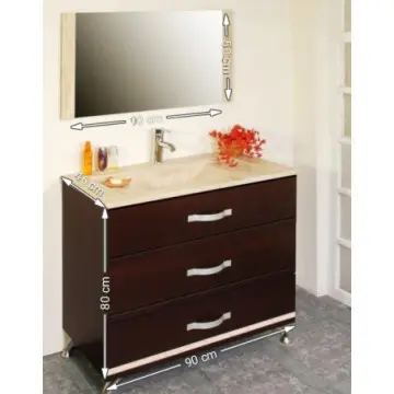 Tocador Con Cubierta Mármol, Ovalín Y Espejo Ditoma 46x90 M-1 Wengue