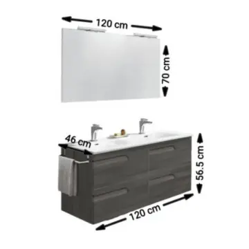 Tocador Con Espejo Y Lavabo Esbaño Royomex Vitale 120 91211 Sin Patas Bodega Gray