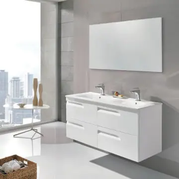 Tocador Sin Patas Con Espejo Y Lavabo Vitale 91212 Blanco Lacado Brilloso