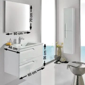 Tocador Sin Patas Con Espejo Y Lavabo Esbaño 80 Vitale 91109 Blanco Lacado