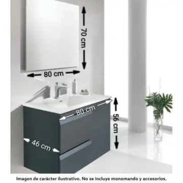 Tocador Sin Patas Con Espejo Y Lavabo Esbaño 80 Vitale 91110 Gris Lacado