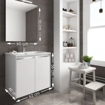 Tocador de 2 Puertas Sin Patas Con Espejo Y Lavabo Esbaño 60 Style 91348 Gris Lacado