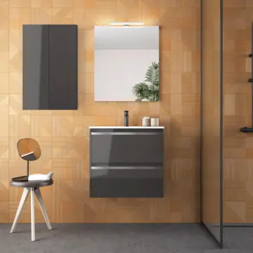 Tocador de 2 Cajones Sin Patas Con Espejo Y Lavabo Esbaño 60 Style 91351 Gris Lacado