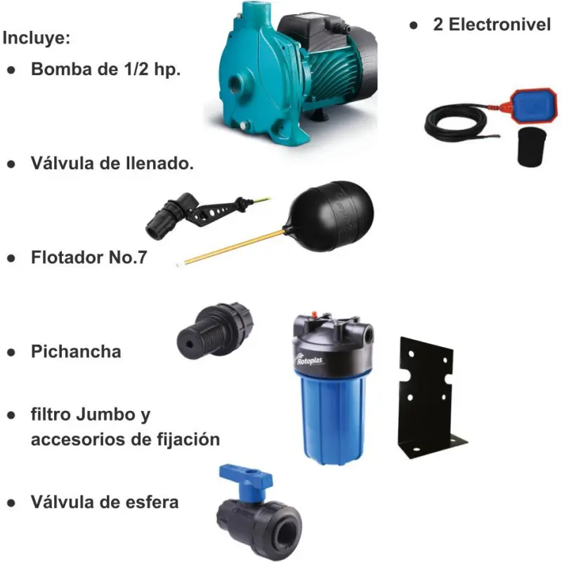 Cisterna de 5000 Litros Rotoplas Equipada Con Bomba, Filtro Y