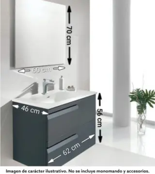 Tocador Sin Patas Con Espejo Y Lavabo Esbaño 60 Vitale 91106 Gris Lacado