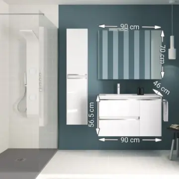 Tocador de 2 Cajones Y 1 Puerta  Sin Patas Con Espejo Y Lavabo Esbaño 90 Style 91353 Blanco