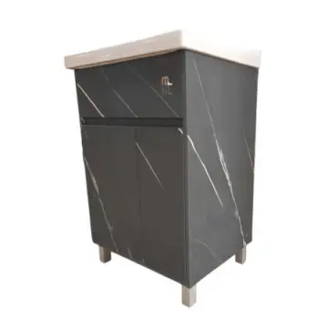 Tocador Marmol Kateglo 60n Lav Y Espejo 2puertas Negro