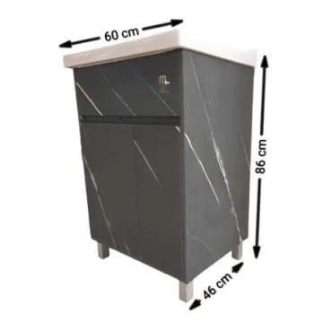 Tocador Marmol Kateglo 60n Lav Y Espejo 2puertas Negro