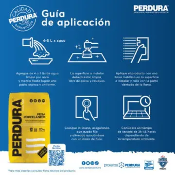 Pega Porcelanato Perdura Blanco 20 Kg.