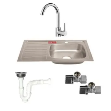 Paquete Tarja de 80cm Con Escurridor Izquierdo Con Monomando, Contracanasta Y Válvulas Angulares Cocinas Modulares P8001-510