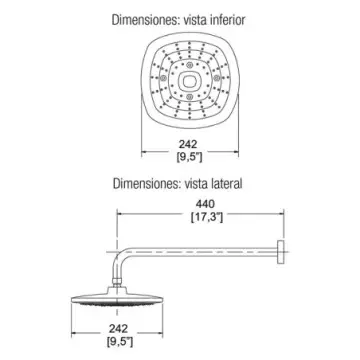 Regadera Helvex Cuadrada Multichorro H-3303-c/b Con Brazo Y Chapetón Cromo/blanco