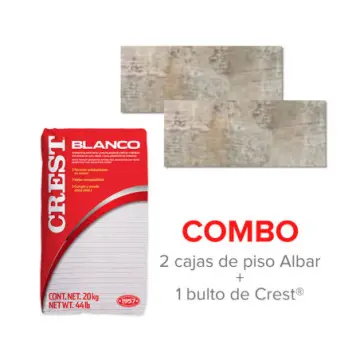 Combo Dos Cajas de Piso Madera Nogal Vintage Lamosa + un Bulto de Crest Blanco de 20 Kg.