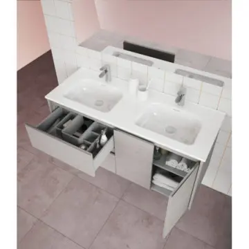 Tocador Con Espejo Y Doble Lavabo Esbaño 120 Style 91356 Blanco Lacado