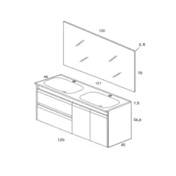 Tocador Con Espejo Y Doble Lavabo Esbaño 120 Style 91356 Blanco Lacado