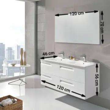 Tocador Sin Patas Con Espejo Y Lavabo Vitale 120 91213 Gris Lacado Brilloso