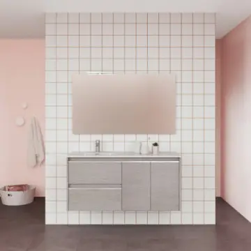 Tocador Con Espejo Y Lavabo Izquierdo Esbaño 120 Style 91373 Gris Lacado