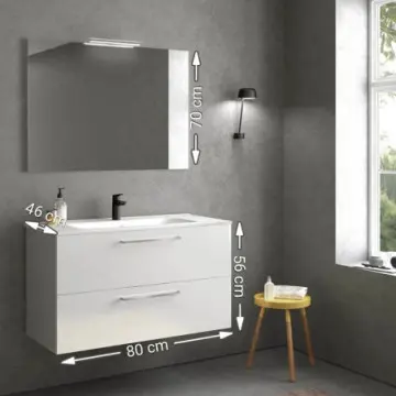 Tocador Esbaño Easy 80 Con Lavabo Orbis Y Espejo Laca Blanca 91312