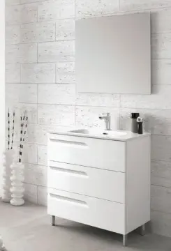 Tocador Esbaño Vitale 80 Con Lavabo Orbis Y Espejo Laca Blanca