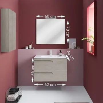 Tocador Sin Patas Con Espejo Y Lavabo Esbaño 60 Vitale 91359 Drift Wood