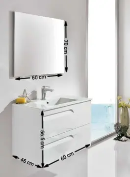 Tocador Esbaño Vitale 60 Con Lavabo Orbis Y Espejo Laca Blanca 91105