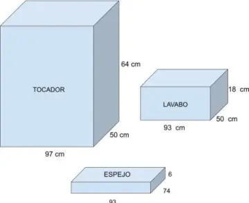 Tocador de 2 Cajones Y 1 Puerta  Sin Patas Con Espejo Y Lavabo Esbaño 90 Style 91353 Blanco