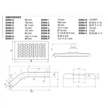 Regadera Rectangular Con Brazo Y Chapeton Urrea 3020b Cromo