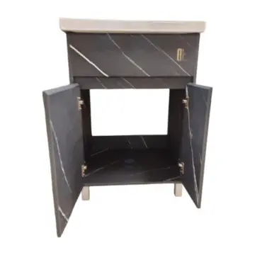 Tocador Marmol Kateglo 60n Lav Y Espejo 2puertas Negro