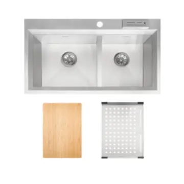 Tarja de Empotrar de 2 Tinas Con Accesorios Elaky Efd-342075-aco 68x50cm Satín