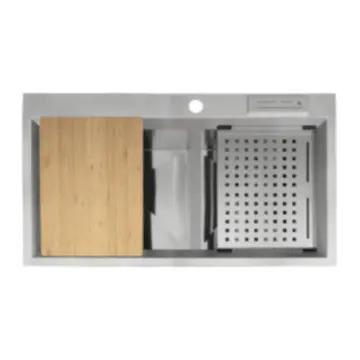 Tarja de Empotrar de 2 Tinas Con Accesorios Elaky Efd-342075-aco 68x50cm Satín