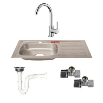 Paquete tarja de 80cm con escurridor derecho con monomando, contracanasta y válvulas angulares Cocinas modulares P8002-510