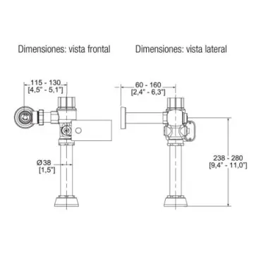 Fluxómetro Electrónico de Baterías Helvex  Fb-110-38 Cromo