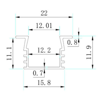 Tira Trim de Aluminio Luz Led 12.5mm X 2.5m Negro Mate 706