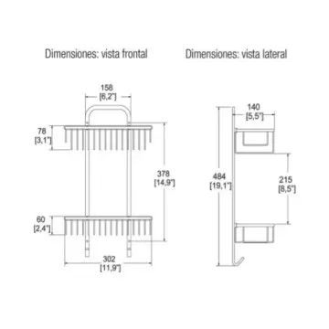 Repisa Rectangular Doble de Rejilla Helvex Rej-04 Cromo
