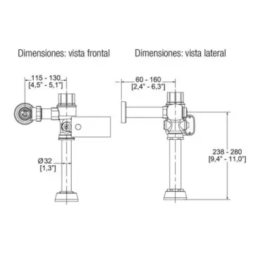 Fluxómetro Electrónico de Baterías Helvex Fb-110-wc-4.8 38 Cromo