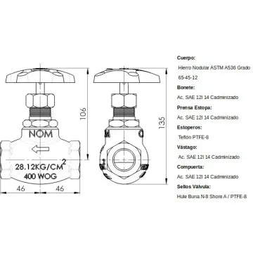 Válvula de Globo Recta Roscada Cms International de 19 51014005 Azul