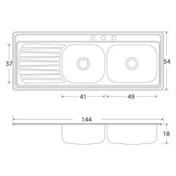 Tarja Doble Con Escurridero Izquierdo 144x54 Eb-técnica C-211n Satinado