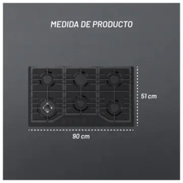 Parrilla Nuur de 6 Quemadores de 90 cm Parga6vtm-l Negro Mate